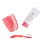 Zubehörset bestehend aus Zahnputzbecher, Zahnbürste und Zahnpasta