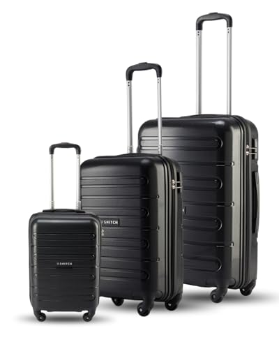 Image of SNITCH Loop 3Pc Set Black Polypropylene Hard Travel Suitcase - Suitcase for Travel Set of 3 & Luggage with 4 Wheels, Secure Lock & Free Shoe Bag