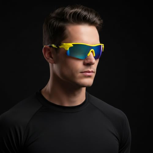 Image of Cycling Goggles for Men & Women | Sports Goggles UV400 Protection | Oversized Sports Sunglasses for Cricket, Running, Driving, Fishing, Hiking & Outdoor Activities (Yellow : Blue)