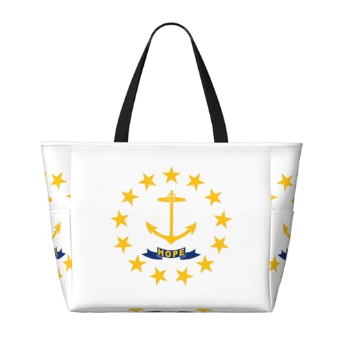 Rhode Island State Flag Large Capacity Beach Travel Bag, Foldable Beach Bag with Zipper, Great for Grocery Bag Pool Gym Travel Shopping2