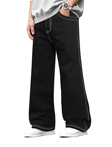 GINGTTO Mens Baggy Jeans Black Wide Leg Denim Pants for Men Loose