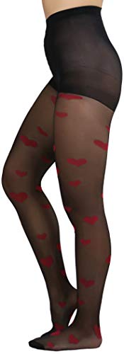 Image of ToBeInStyle Women's Valentine Day Themed Opaque Sheer Pantyhose w /Heart Love