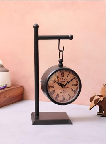 Vintage Hanging Table Clock with Stand – Double-Sided Roman
