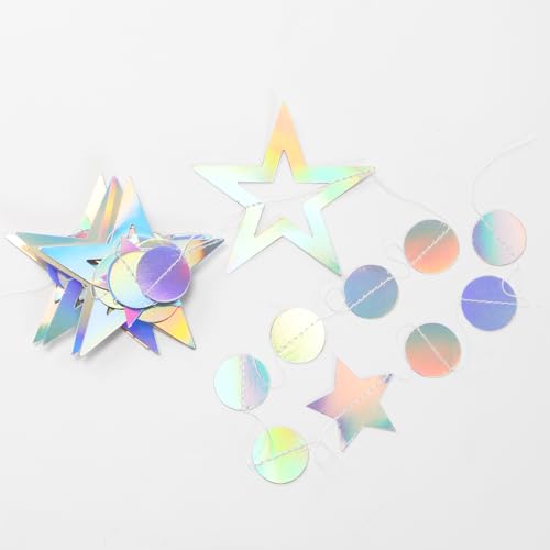 Image of Iridescent-Disco Holographic-Euphoria Star Party-Decoration Garland - 52ft Neon Twinkle Twinkle Little Star Streamers,Wedding Birthday Bachelorette Baby Bridal Shower Engagement Lasting Surprise