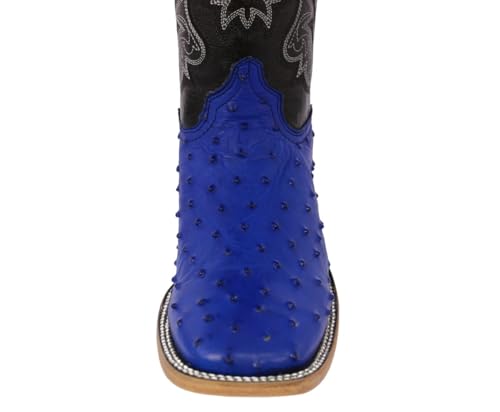Texas Legacy Mens Blue Cowboy Boots Ostrich Quill Print Leather Square Toe Botas4