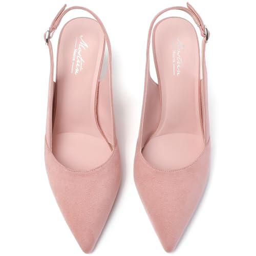 Image of Mostrin Kitten Heels for Women Slingback Pointed Closed Toe Heels Women's Pumps Shoes for Wedding, Party, Commuting