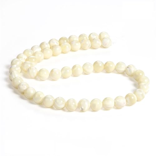 Image of BEADNOVA Natural White Mother of Pearl Shell Beads Natural Crystal Beads Stone Gemstone Round Loose Energy Healing with Crystal Stretch Cord for Jewelry Making (8mm, 45-48pcs)