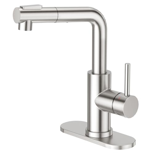 CREA Kitchen Faucet with Pull Down Sprayer - Pre Wet Bar Sink Faucets Single Hole/Handle - Brushed...