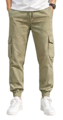 Men's Cargo Jogger Pants with Elastic Waistband, Khaki-picture-36