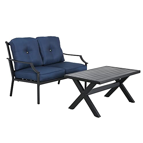 LOKATSE HOME 2-Piece Outdoor Patio Conversation Furniture Set - Blue