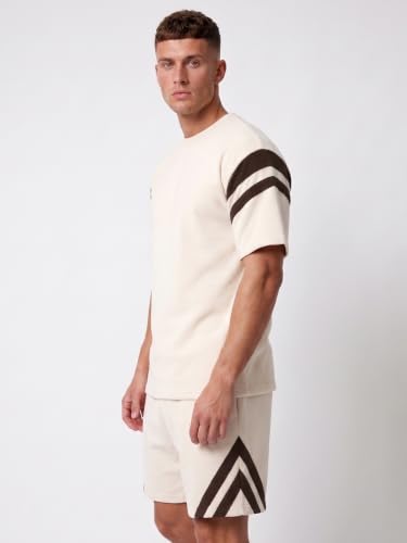 Image of CHKOKKO Men's Co-Ord Set Premium Cotton Blend Oversized T-Shirt & Shorts Cord Set with Side Pockets Round Neck Half Sleeves Solid with Contrasting Stripes Summer or Casual Wear