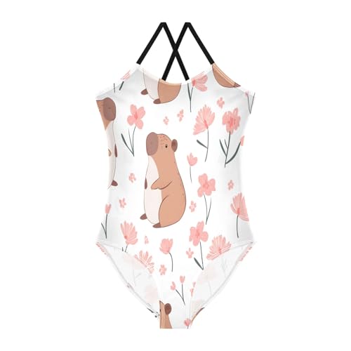 Capibara Pattern Girls One-Piece Swimsuit Beach Swim Bathing Suit