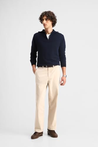 Image of SNITCH Men Casual Wear Trousers | Relaxed Fit Solid Plain Front Straight Leg Design | Breathable Cotton Blend & Medium-Stretch Fabric for All Day Comfort & Everyday Use