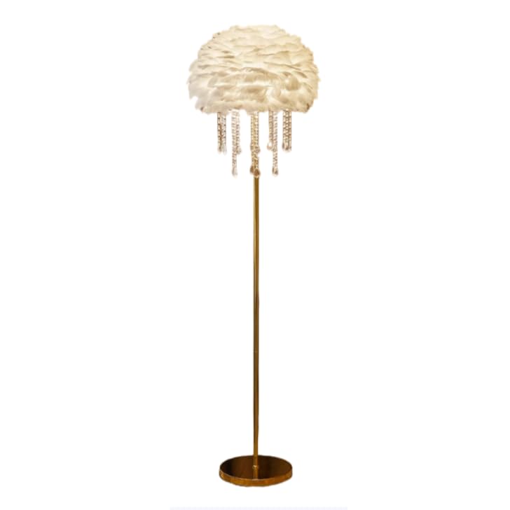 WouND Lámparas de pie de diseño elegante con plumas y cristal