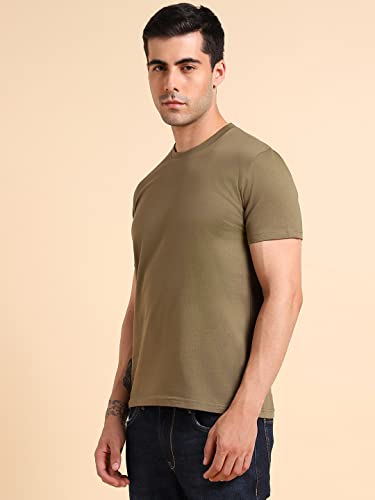 Image of Dennis Lingo Men's Cotton Slim Fit Solid Round Neck T-Shirt