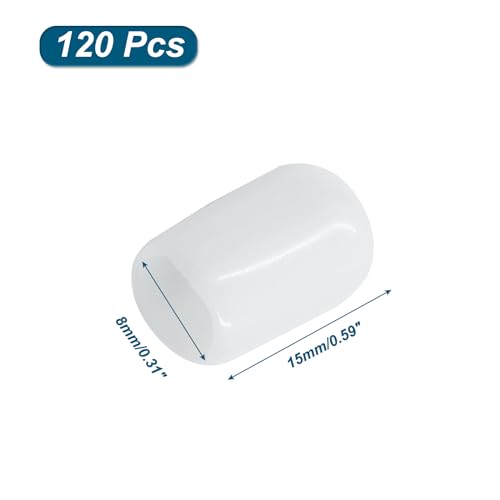 Image of 120PCS Vinyl Flexible Rubber End Caps, 8mm (5 /16 inch) ID Bolt Screw Thread Protectors (White)