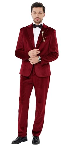 MAGE MALE Men's 2 Piece Velvet Suit One Button Tuxedo Slim Fit Luxurious Blazer Party Dinner Jacket & Pants3