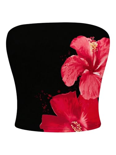 MakeMeChic Women's Floral Summer Tops Strapless Tube Crop Tops Backless Bandeau Top