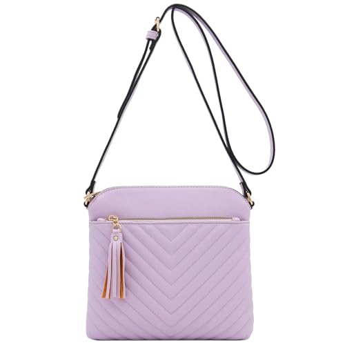 Image of FashionPuzzle Chevron Quilted Medium Crossbody Bag with Tassel Accent