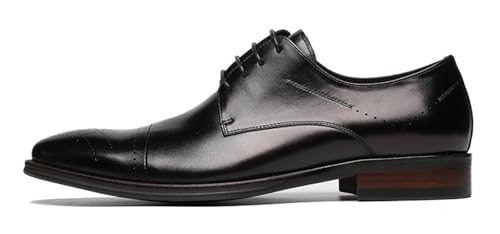 Santimon Men’s Genuine Leather Oxfords Dress Shoes – Handcrafted Cap-Toe Derby Shoes for Formal, Tuxedo, Prom, Wedding & Business Casual2
