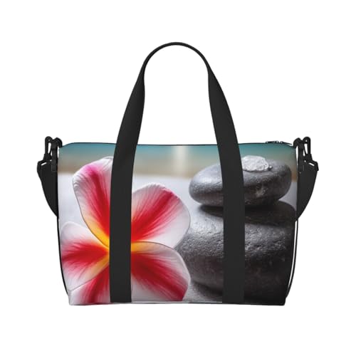 Travel Duffel Bag for Men Gym Bag, Tropical Flower and Zen Stone Luggage Bag with Shoulder Strap, Large Gym Tote Bag for Women, Weekender Overnight Bag, Foldable Carry on Bag for Airplane