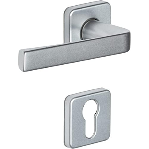 Vachette KAZA Zestaw klamek do drzwi z różami skazującymi - do drzwi toalety i łazienki - wytrzymały materiał aluminiowy - 10 lat - srebrne wykończenie