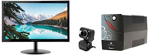 ZEBRONICS Zeb-V19Hd 18.5 Inch (46.99 Cm) Led Monitor, Black & Zeb-U725 600VA UPS for Desktop/PC/Computers, Black & Zeb-Crystal Clear Web Camera with 3P Lens,Built-in Microphone, (Black)