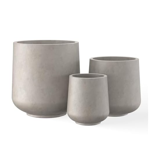Kante 15.3"+11.6"+8.2" Dia Round Concrete Planter, Large Outdoor Indoor Planter Pots Containers with Drainage Holes and Rubber Plug for Home Garden Patio, Weathered Concrete