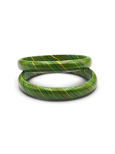 Image of Traditional Rajasthani Lac Bangles for Women and Girls, Jaipuri Lahariya Design Lakh Lah Kada, Multicolor Striped Pattern, Red Green Maroon Sky Blue Pink Purple Yellow Grey Set of 2