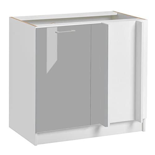 Cuisineandcie - MEUBLE CUISINE BAS D'ANGLE ECO Gris Brillant 1 Porte L 105cm + 1 étagère - Meuble Bas Cuisine, Meuble d'angle Cuisine