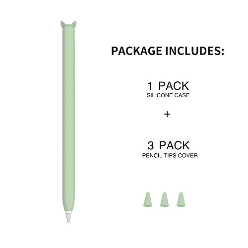 Image of Cute Ear Case Silicone Skin Cover for Apple Pencil 2nd Generation, and Protective Nib Cover Accessories Compatible with iPad Pro 11 12.9 inch,Green