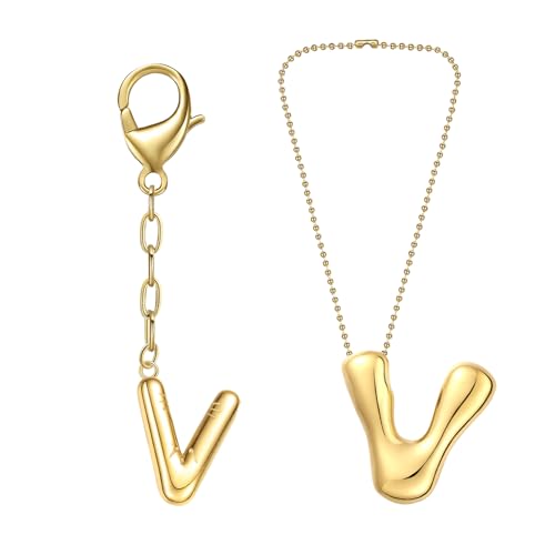 COTATI Gold Plated Bubble Letter Keychain for Women Initial Monogram Pendant Charm Keychains for Bag Handbags Purse