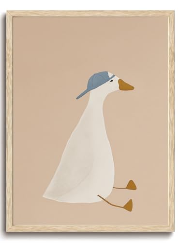 KISSFOX OAK Wood Framed Wall Art Cool Goose with Baseball