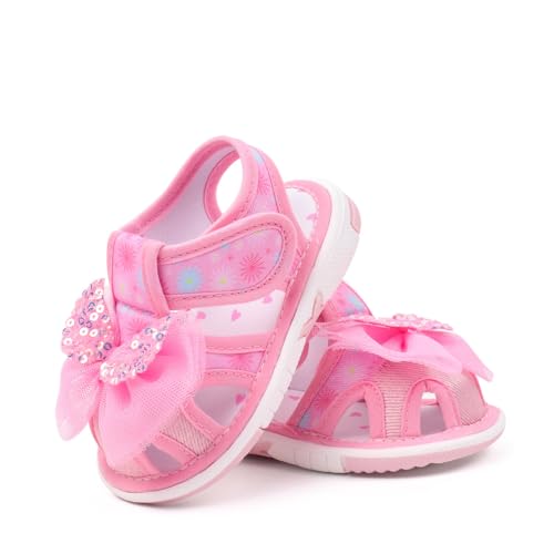 Infant Baby Girls Squeaky Sandals Premium Rubber Sole Bowknot Closed-Toe Non-Slip Shoes Toddler Soft First Walkers Shoes3