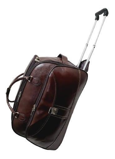 Mala de Viagem Grande com Rodas e Alça de Mão, Couro Marrom, Estilo Clássico