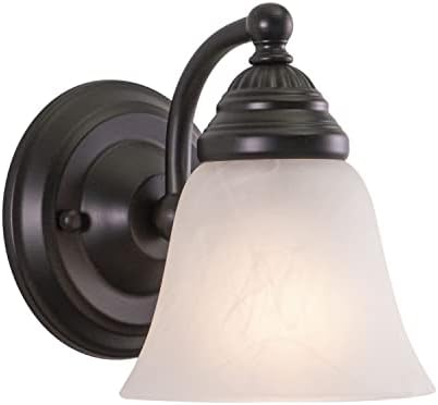 VAXCEL Standford 1-Light 5.25 inch Wide Oil Burnished Bronze Traditional Bathroom Vanity Lighting Fixture, White Alabaster Glass Shade, Dimmable, LED Compatible, Wall Mounted Steel Sconce