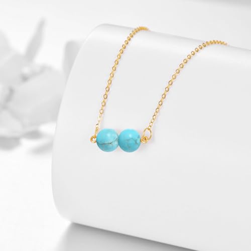 DOVRAN 14K Real Gold Turquoise Necklace for Women Solid Yellow Gold Jewelry Birthday Gifts for Wife Mom3