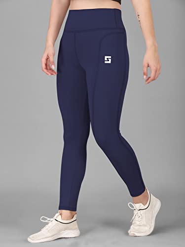 Image of Women's Polyester Blend Legging with High Rise Solid Design and Side Pocket | Stretchable Fitness Bottomwear for Gym, Yoga, Running, Cycling and Workout Sessions