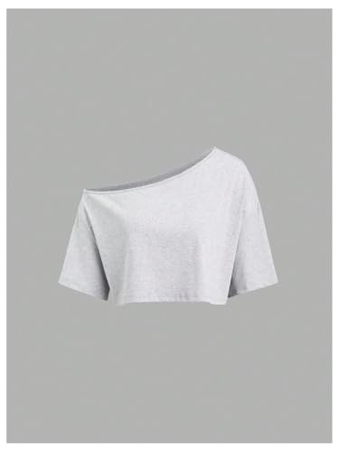 Women's 3 Packs Off Shoulder Crop Tops Streetwear Short Sleeve Asymmetrical Oversized Tshirts4