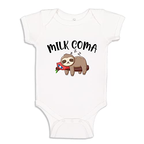 The Shirt Den Milk Coma Sloth Baby Bodysuit One Piece NB White