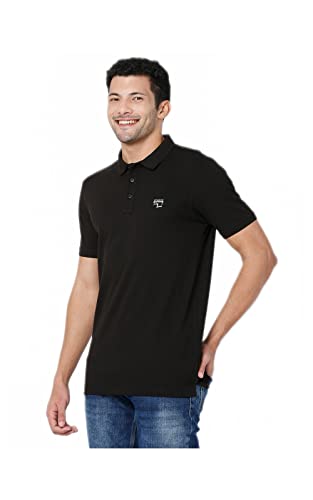 Image of Spykar Men's Slim Fit Polo Neck Half Sleeve Solid Casual T-Shirt