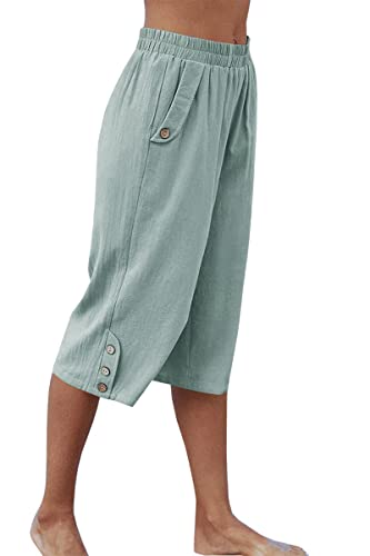 Image of Veatzaer Women's Elastic Waist 3 /4 Capri Harem Pants with Pockets Casual Loose Solid Yoga Trousers S-XXL