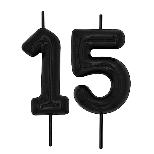 DERVENTA Black Number 15 Candle 2.36 Inch Party Cake Decoration