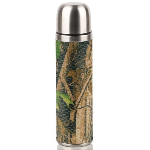 Jungle Camouflage Stainless Steel Vacuum Insulated Bottle Double Wall Thermo Mugs Flask Beverage Coffee Bottle Insulated Travel Mug with Cup for Hot And Cold Drinks 17 Ounce