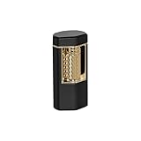 Xikar Meridian Triple Soft Flame Cigar Lighter, Powerful, Elegant, Innovative, Reliable Flint Ignition, Large Easy-to-Use Roller Bar, EZ-View Fuel Window, High Altitude Performance, Black & Gold