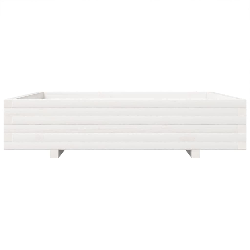Pflanzkübel Weiß 110x110x26,5 cm aus Massivholz Kiefer, großer Blumenkasten für Pflanzen, Gemüse, Kräuter und Blumen, dekorativer Hochbeet für Garten