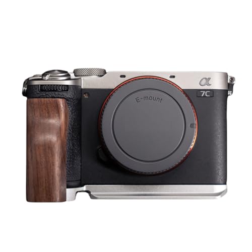 Sony 用 A7C2 A7CII A7CR 専用 カメラウッドグリップ 高級檀木材 木製ハンドル メタルベース L型グリップ ハンドメイド カメラケージ 電池交換可能 (A-赤茶色+ホワイト)