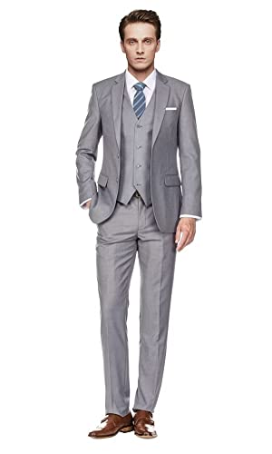 Image of Men's Slim Fit 3 Piece Suit Two Button Business Wedding Dress Tux Suit Set Jacket Vest Pants with Tie