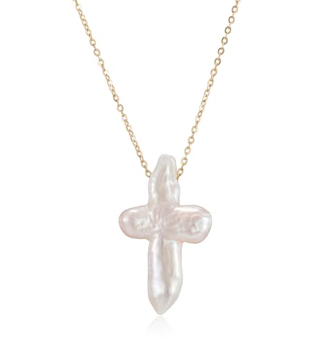 White Pearl Cross Necklace. Pearl Cross Necklace. Freshwater Pearl Cross Pendant. Everyday Minimalist Religious Jewelry