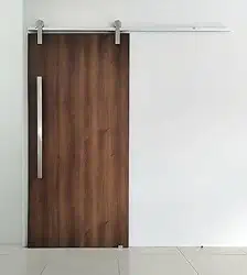 Porta De Madeira + Kit De Correr 2m + Puxador Flat 1m Polido Cor:Imbuia